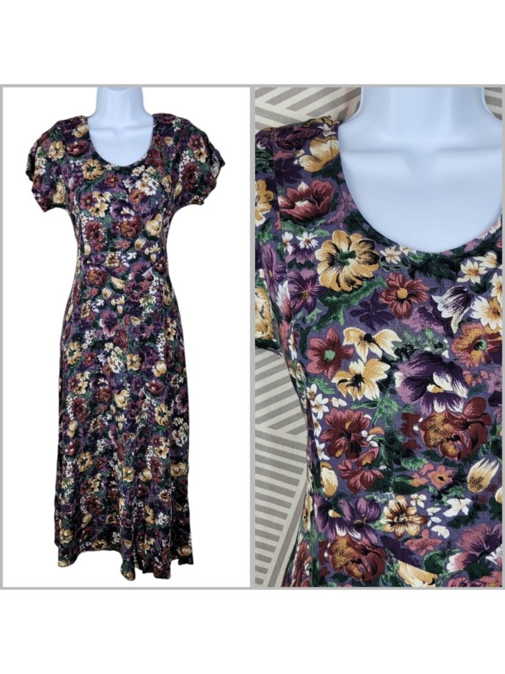 Shirt Dress size Small Floral Sheath Alt Maxi Flare Vintage Purple Cottagecore